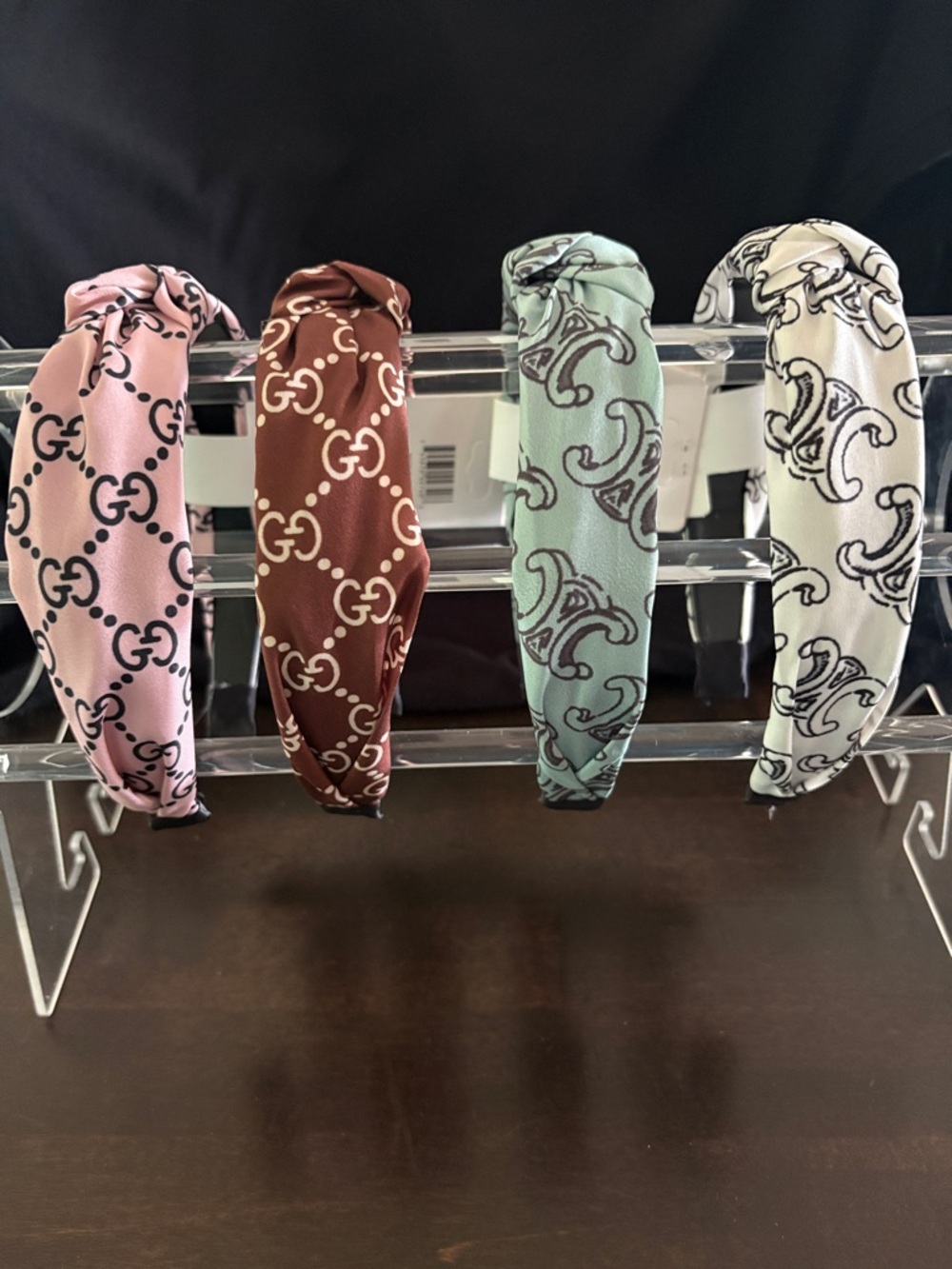 Patterned Fashion Knot Headbands - Pink, Brown, Mint, White Set of 4